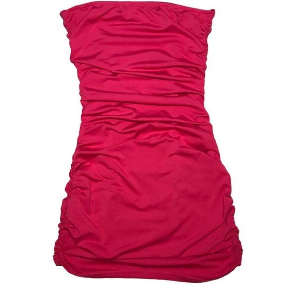 Women's Y2K Strapless Ruched Barbiecore Baddie Bodycon Bandeau Mini Dress / XXS - Picture 5 of 5